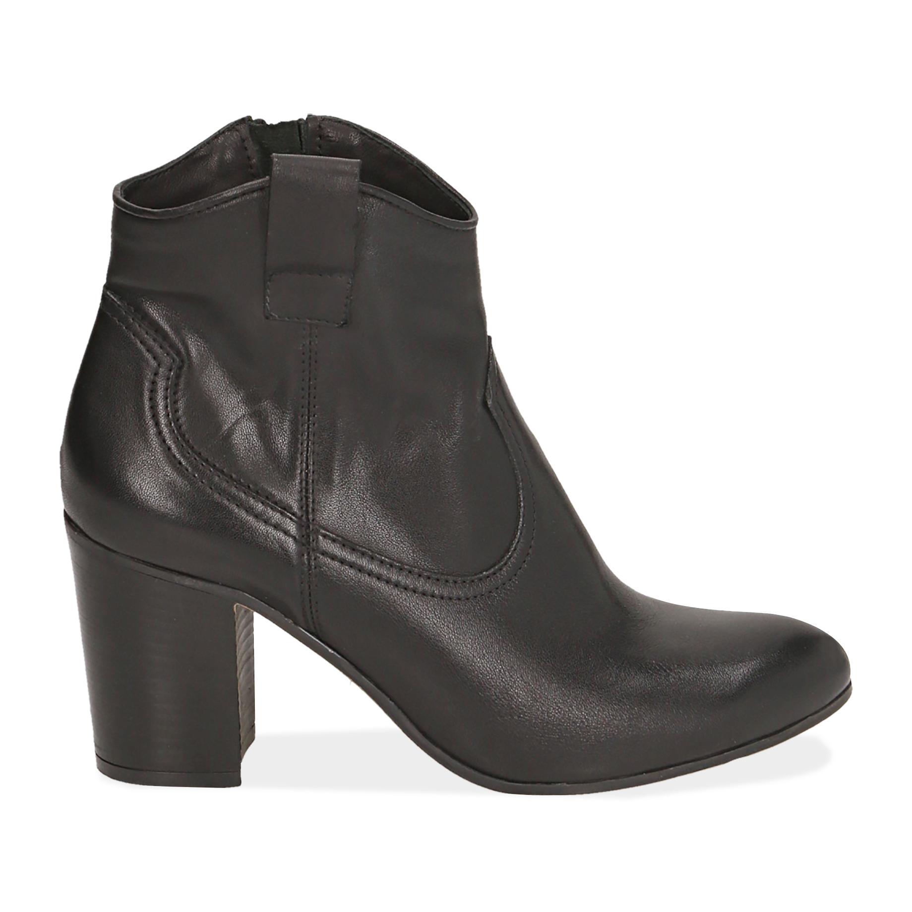 Ankle boots neri in pelle, tacco 7,50 cm