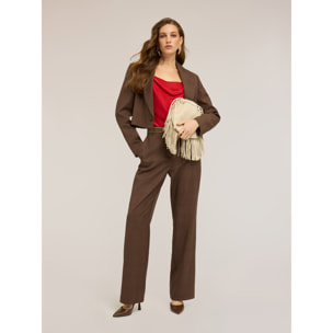 Motivi - Pantaloni palazzo in poliviscosa check - Marrone