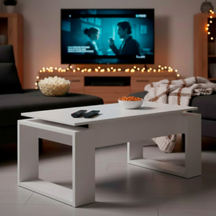 Tavolino Rialzabile Da Caffè Con Piano Sollevabile Tavolo Da Soggiorno Pranzo Moderno Salvaspazio Ideale per Mangiare Lavorare 105 x 55 x 45 cm Bianco