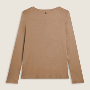 T-shirt donna manica lunga con logo strass