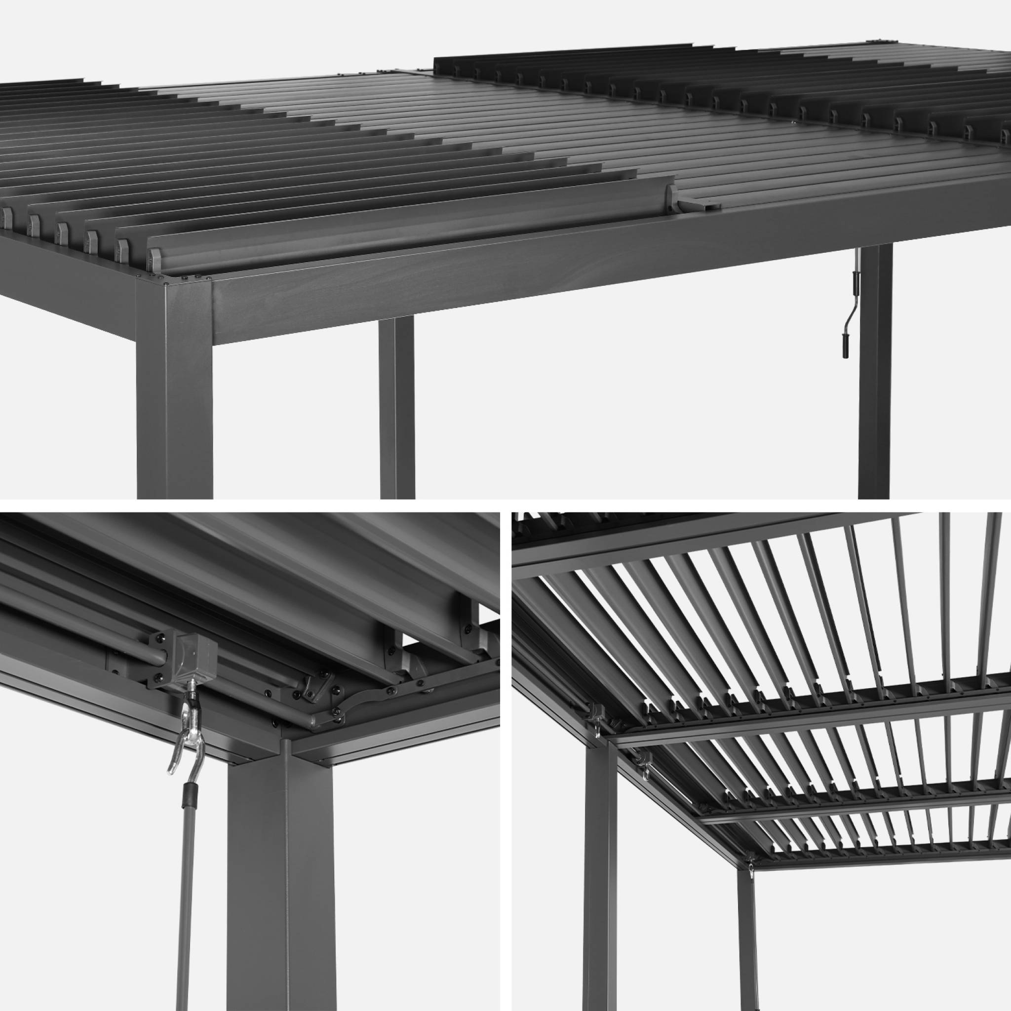 Pergola bioclimatique noir. aluminium et acier. 3x6m. lames orientables