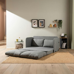 Canapé-lit en lin gris chiné, 2 personnes 140 cm ORURO