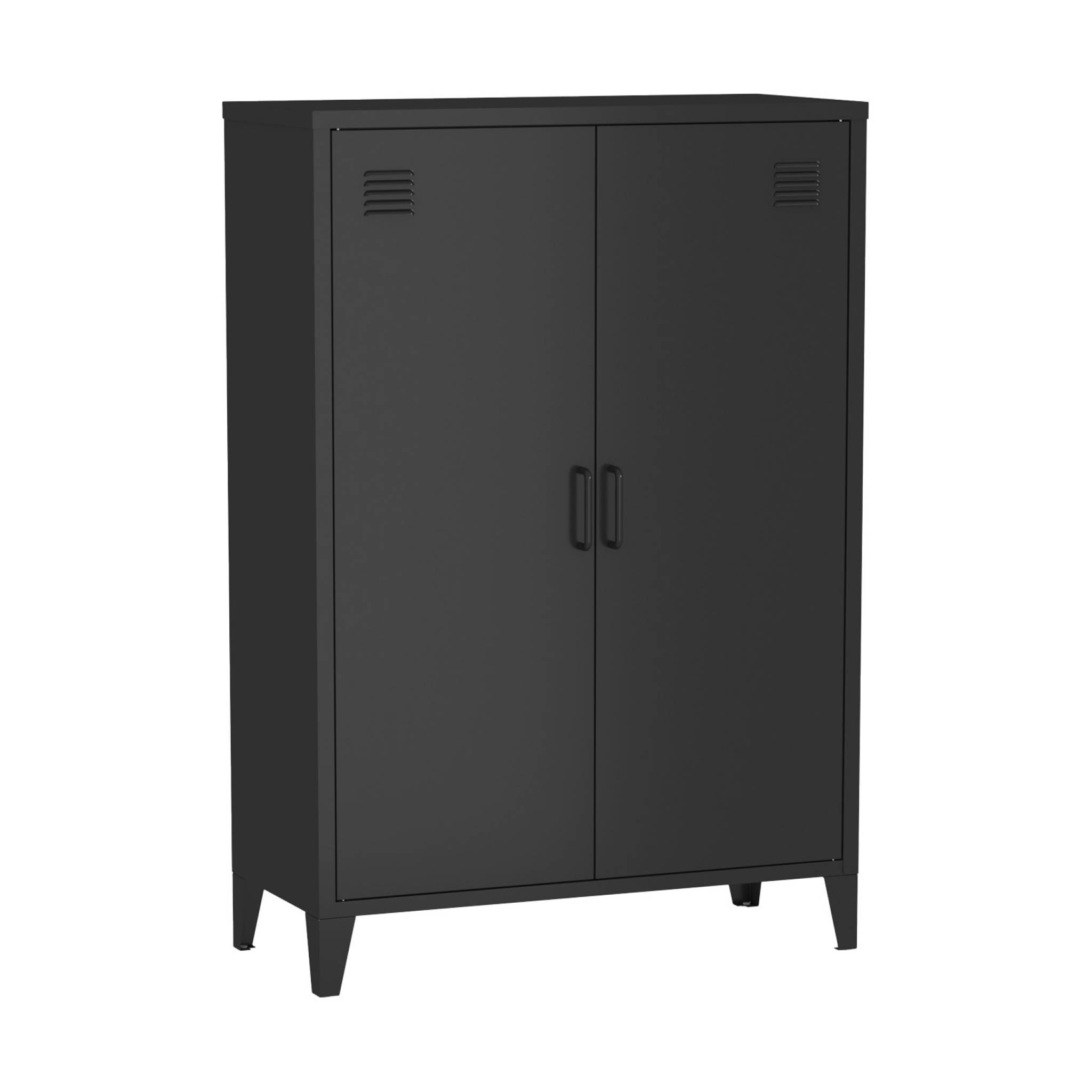 Commode/armoire en métal noir 2 espaces de rangement. casiers