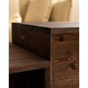 Table basse 2 pièces en bois massif ton noyer de 100x45cm Hauteur: 44.6 Longueur: 100 Largeur: 39