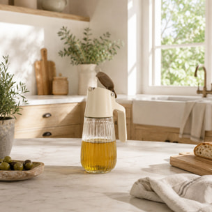 Bouteille d'huile 58cl en polypropylène crème et verre