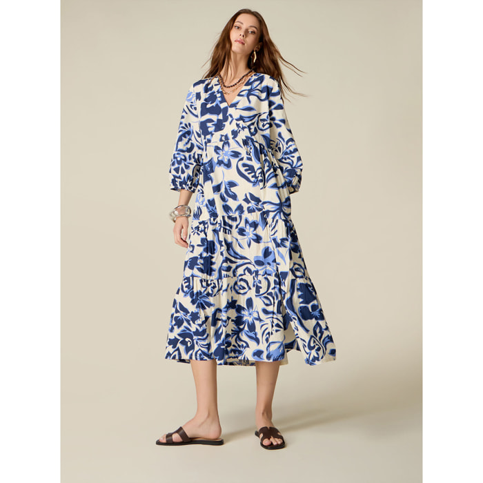 Oltre - Vestito lungo in cotone fantasia - Blu