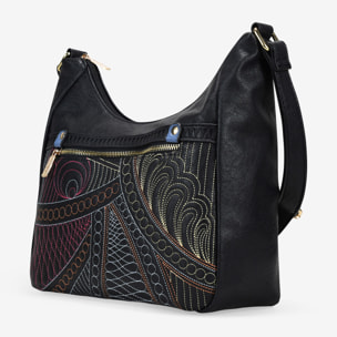 Bolso bandolera negro con cosidos y cremallera