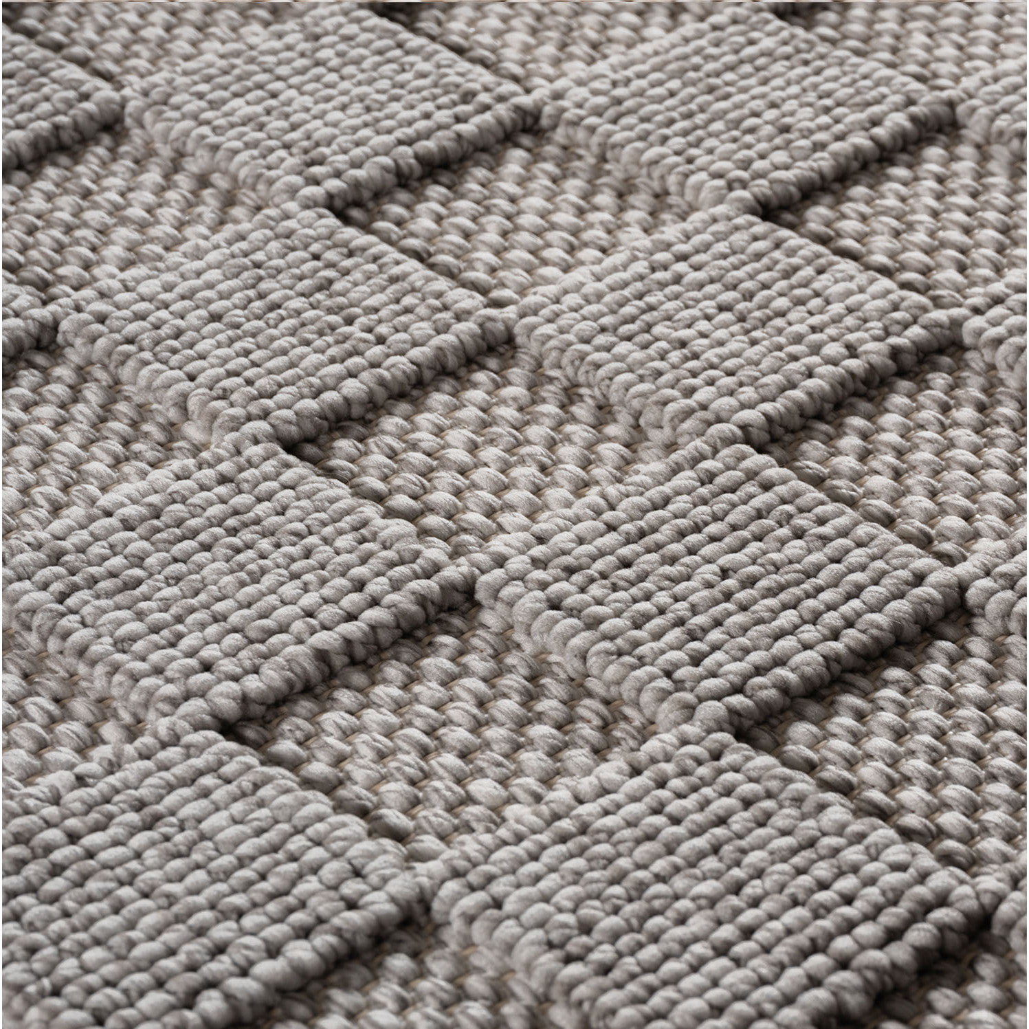 HELIX - Tapis moderne rond effet laine bouclé à motif damier en relief gris
