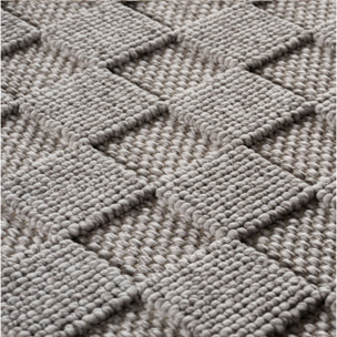 HELIX - Tapis moderne rond effet laine bouclé à motif damier en relief gris