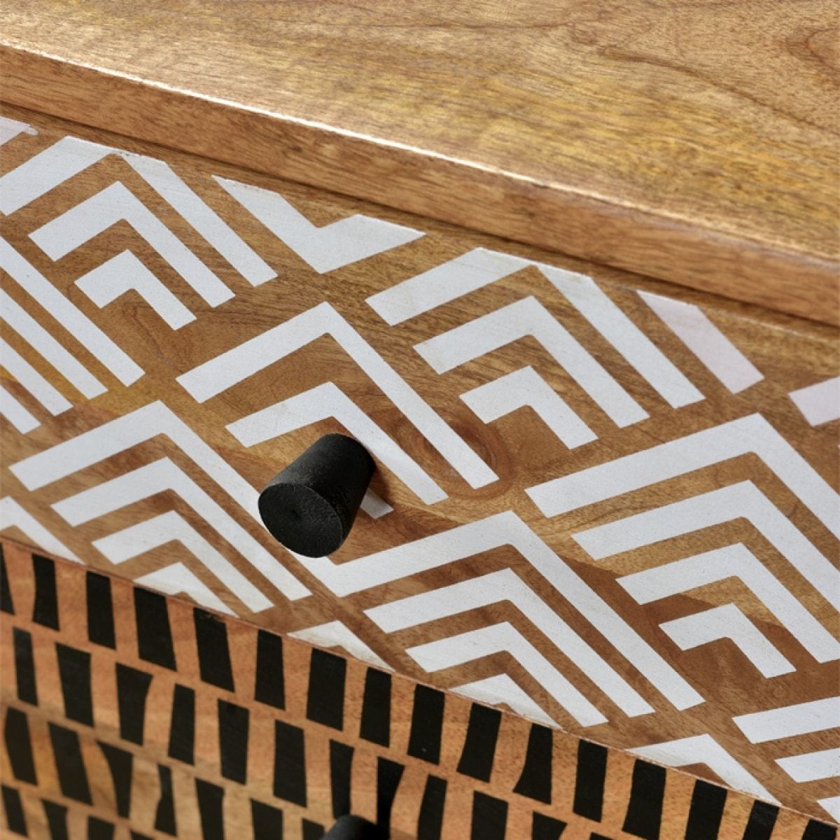Table de chevet en bois, 3 tiroirs à motifs - Tali