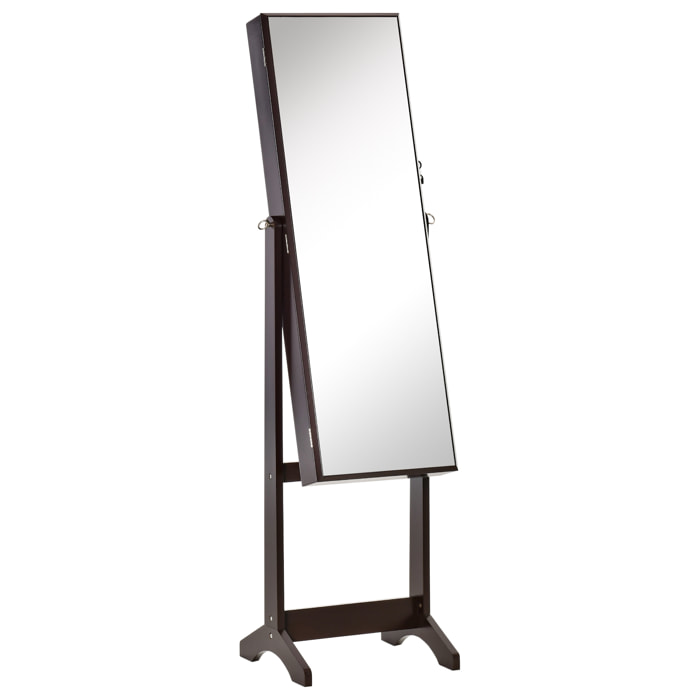 Armoire à bijoux avec miroir à pied multi-rangement inclinaison réglable serrure dim. 46L x 36,5l x 151,5H cm MDF brun