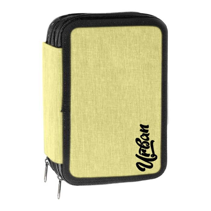 Astuccio 3 ZIP "Urban" Completo 43 Pezzi - (7 Accessori + 18 Pastelli + 18 Pennarelli) - Giallo Pastel