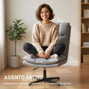 Butaca de Salón, Sillón Giratorio 360°, Sillón Relax con Altura Ajustable, Asiento Ancho, Tapizado en Lino, Base de Metal para Sala de Estar, Dormitorio, Gris Claro