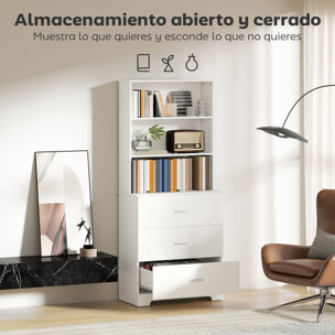 Estantería para Libros de 6 Niveles, Librería con 3 Cajones, 3 Estantes Abiertos, Armario Alto para Salón, Estudio, Oficina, 79x39,5x182,2 cm, Blanco