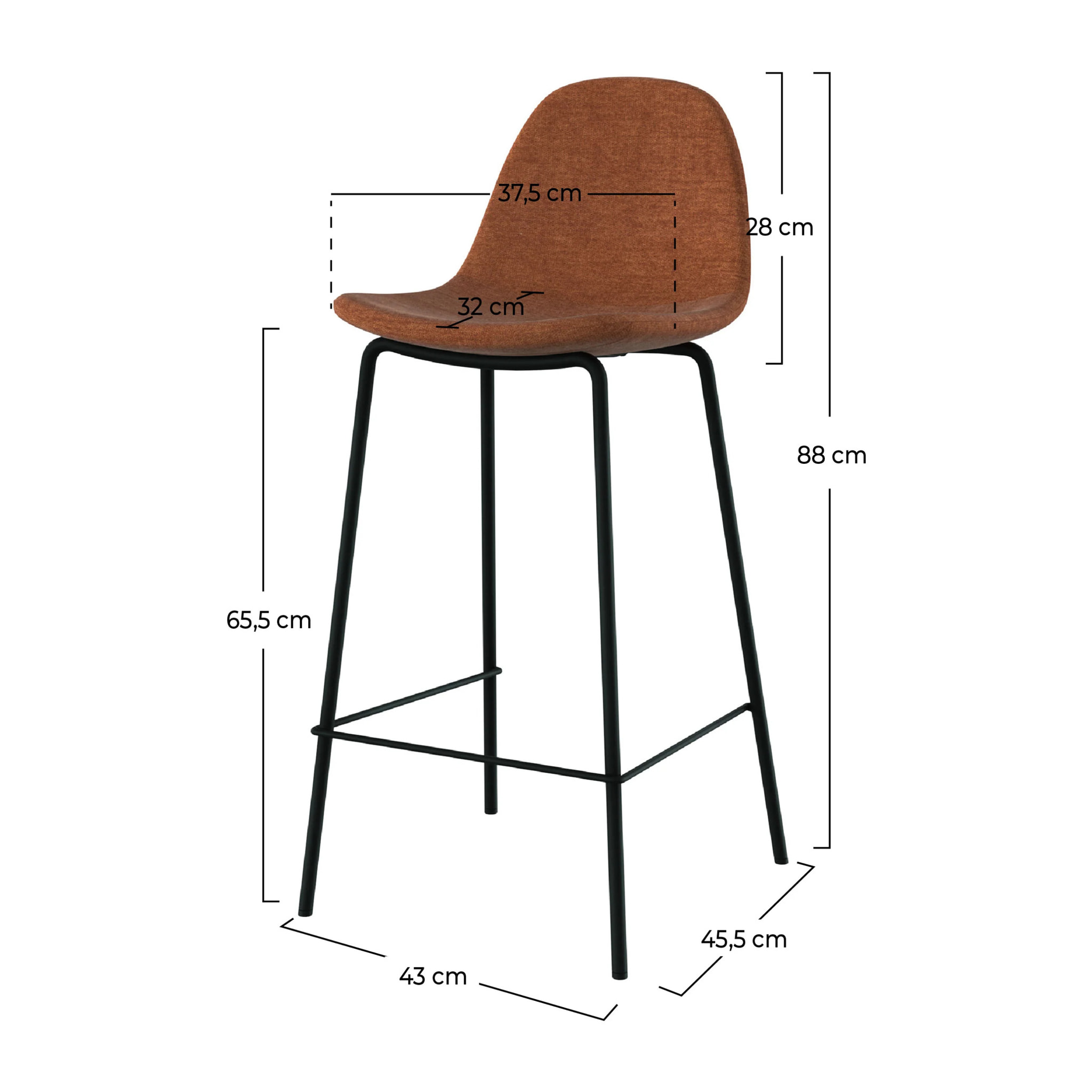 Lot de 2 chaises pour îlot central en tissu terracotta 65,5 cm - Henrik
