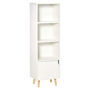 Meuble de rangement colonne design scandinave - 3 niches, placard porte - piètement effilé incliné bois pin panneaux particules blanc