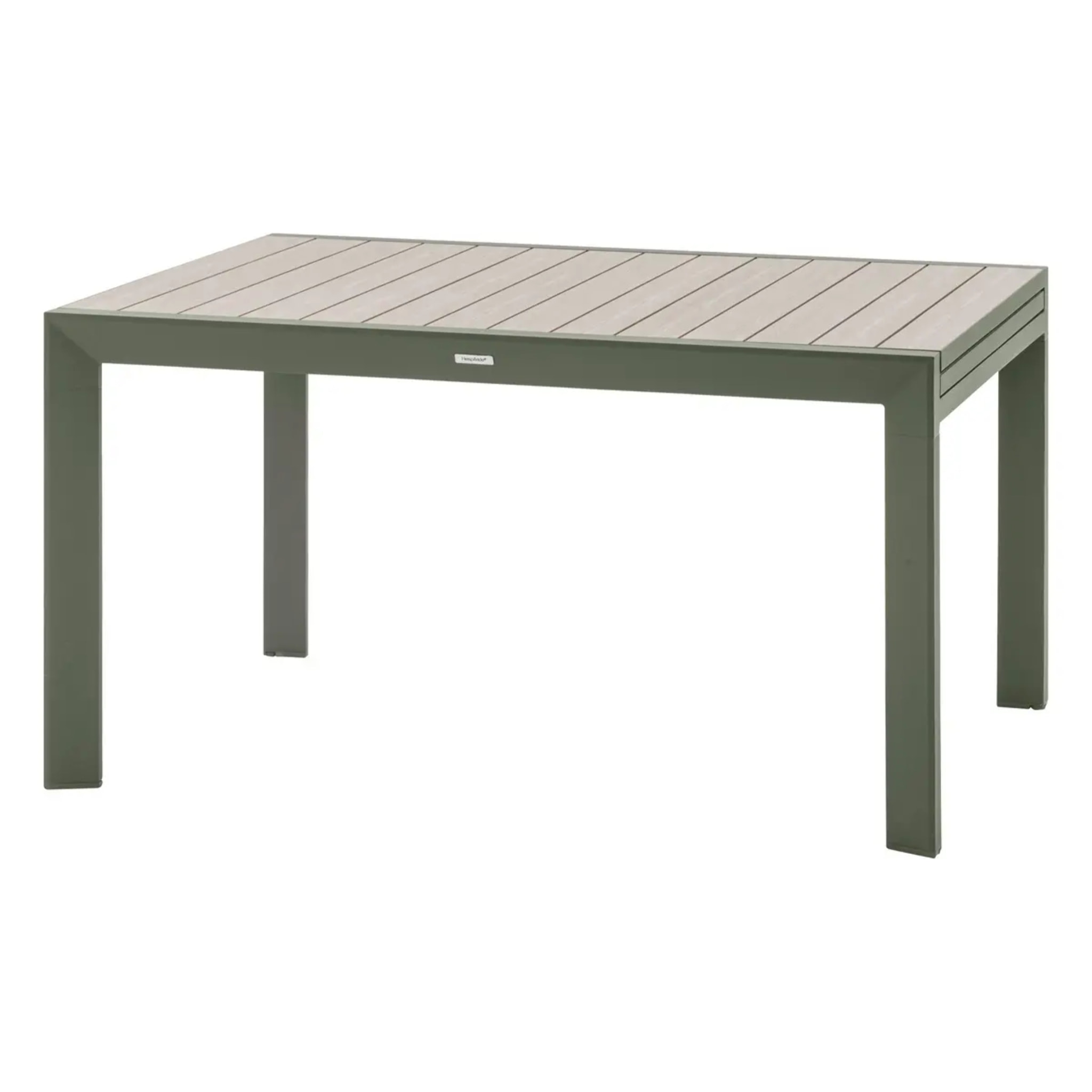 Table de jardin extensible coulissante "Évasion" effet bois lin & vert laurier 10 places lates en aluminium