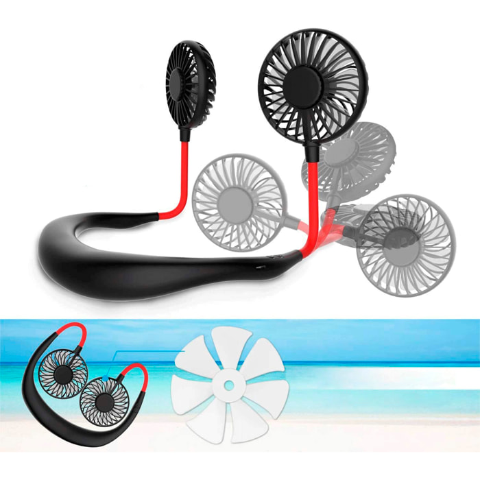 Mini ventilatore duale a fascia per il collo con batteria ricaricabile
