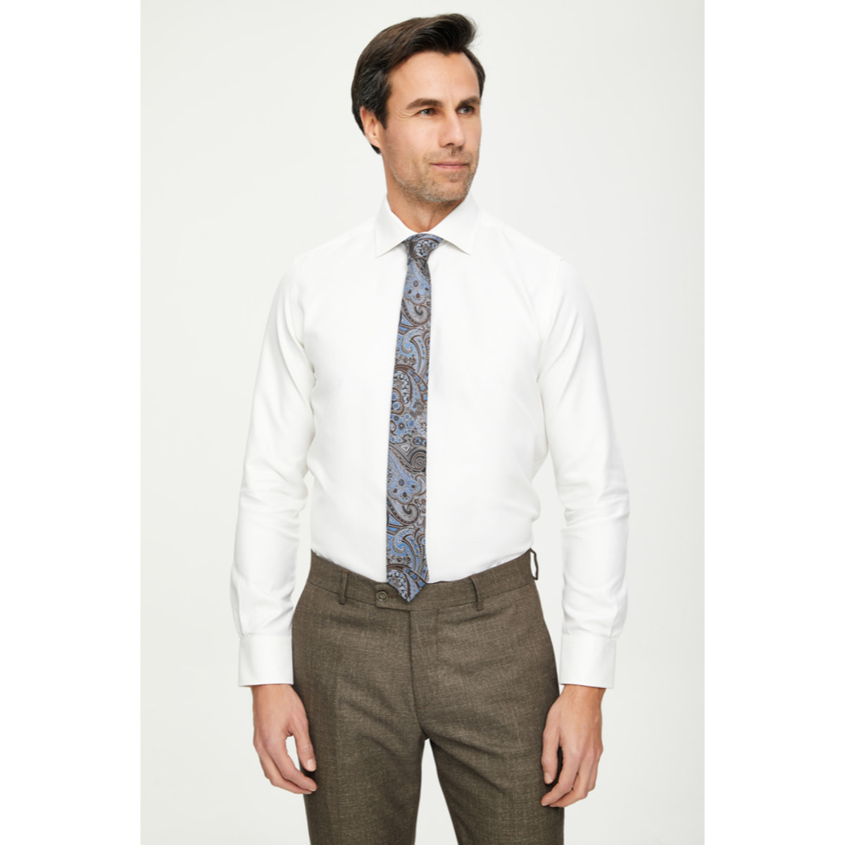 Camicia Uomo 1 Bottone Francese Slim Cotone Unito Bianco