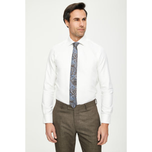 Camicia Uomo 1 Bottone Francese Slim Cotone Unito Bianco