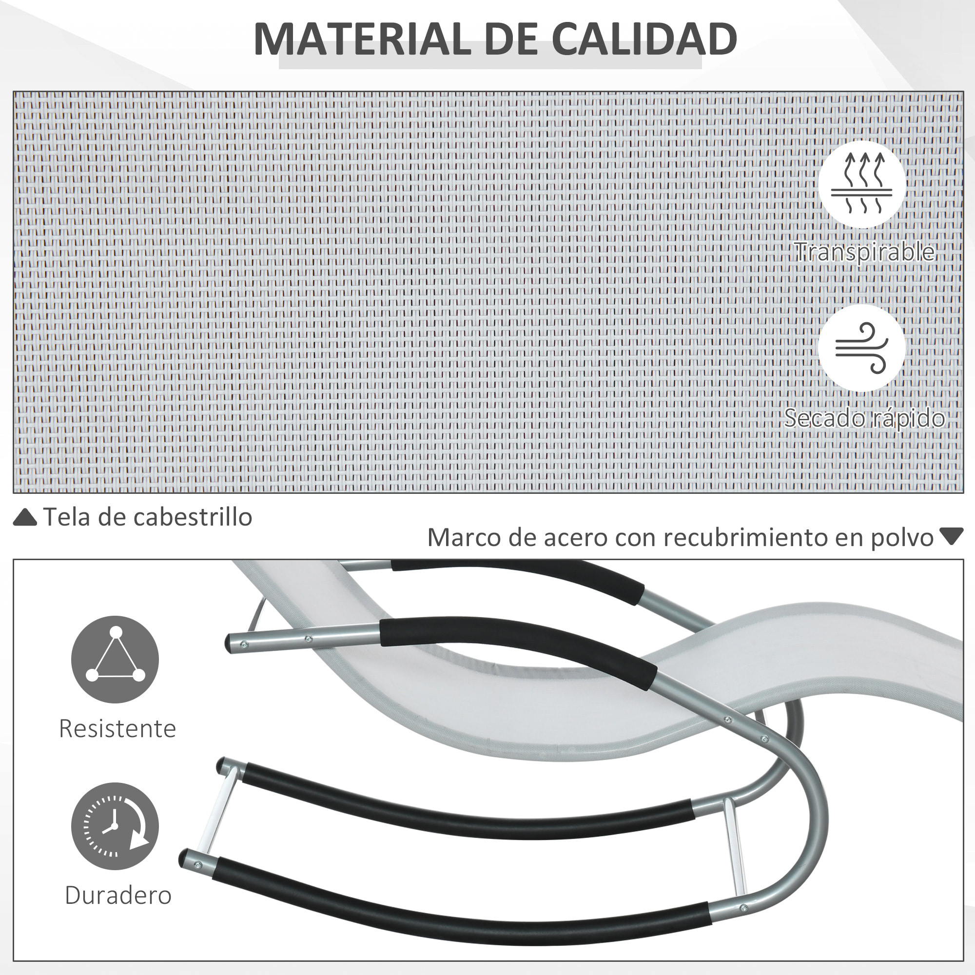 Tumbona Mecedora de Jardín con Reposacabezas Reposabrazos 63x148x85 cm Gris