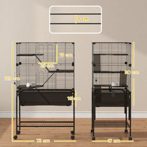 Jaula para Animales Pequeños de 4 Niveles con Ruedas Jaula para Roedores con Bandeja Profunda Rampas Plataformas Comedero y Bebedero Recinto para Chinchillas Hurones Hámster 73x47x123 cm Negro