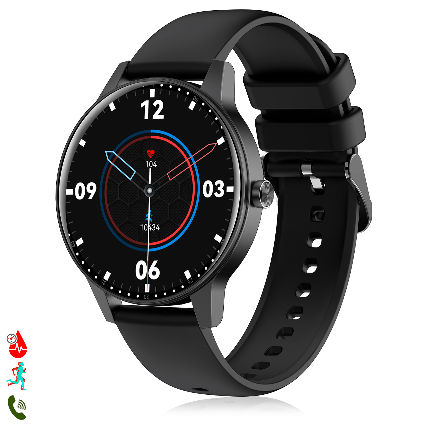 Smartwatch QS80 con chiamate BT, notifiche push. Monitor sportivo e della salute.