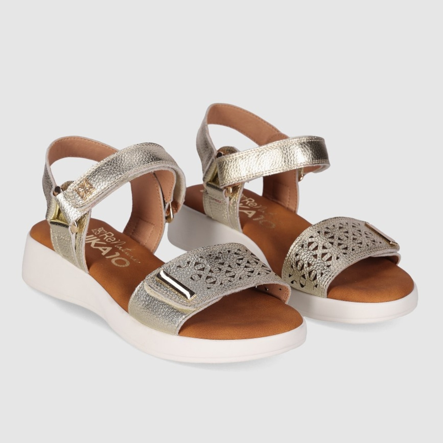 Sandalias de Piel - Oro - Tacón: 3 cm