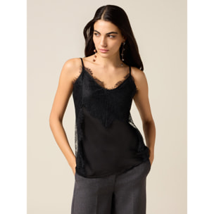 Oltre - Top in raso con pizzo - Nero