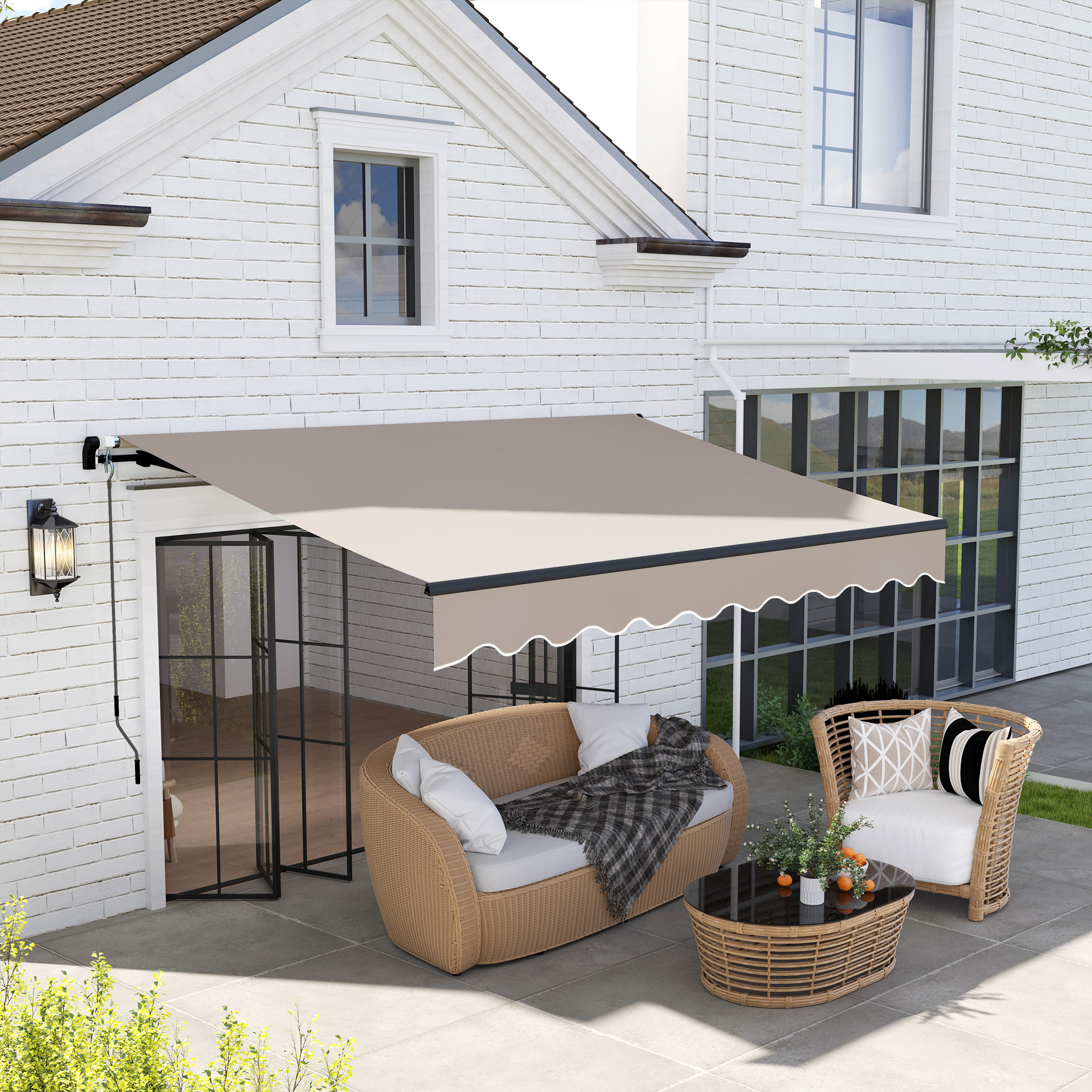 Toldo Manual Retráctil 360x220 cm Toldo para Balcón con Manivela de Aluminio 3 Brazos y Protección UV30+ Toldo Enrollable de Exterior para Jardín Terraza Ventanas Crema