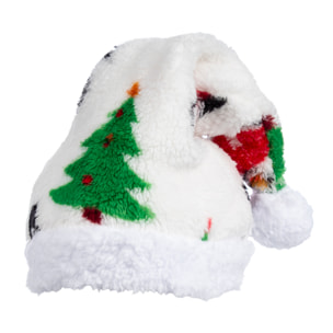 Cappello in peluche extra morbido. Design bianco con albero di Natale. 31x48 cm.