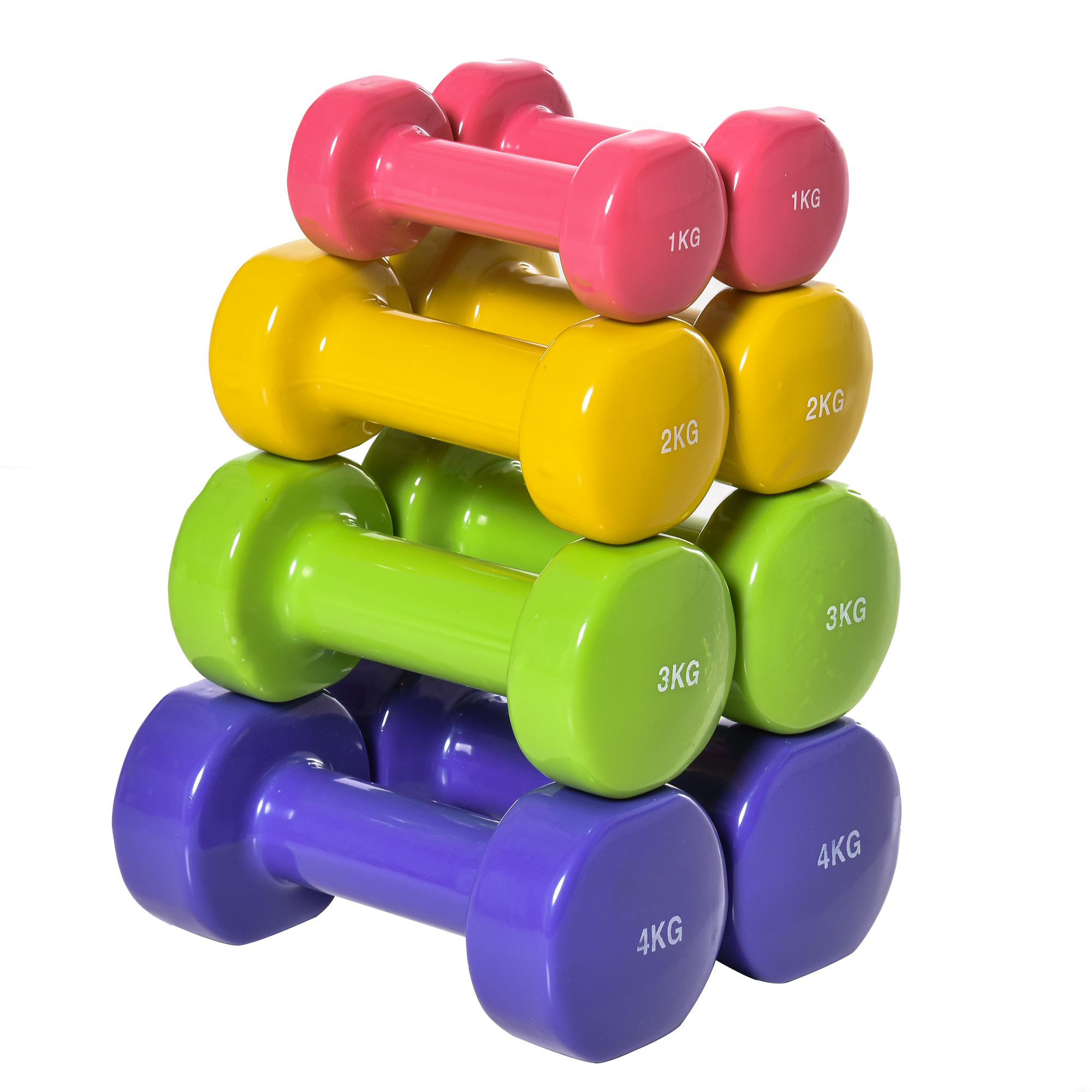Ensemble d'haltères hexagonales total 20 Kg 8 pièces 1-4 Kg acier PU multicolore