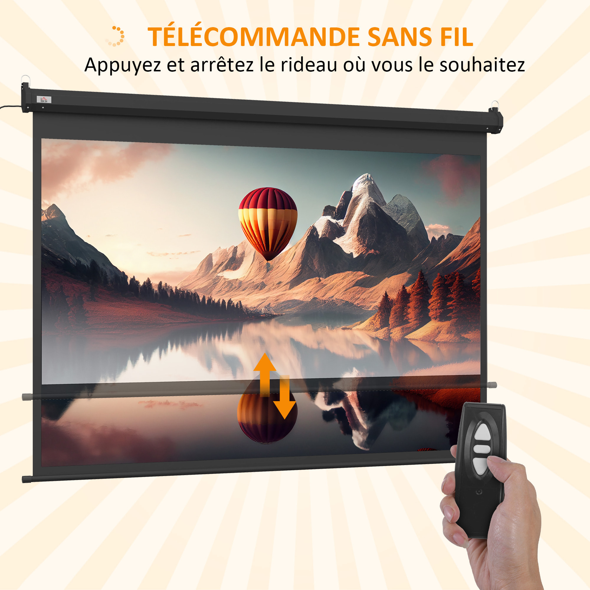 Ecran de projection motorisé home-cinéma format 4:3 100 pouces 203L x 152H cm noir