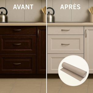 Rouleau adhésif décoratif Vinyle au Mètre - Taupe - Sticker Lavable Imperméable Mur Cuisine Meubles