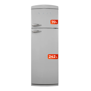 Frigorífico 2 puertas Evvo F50 Retro Gris, 242 l + 70 l, Gris, Total No Frost