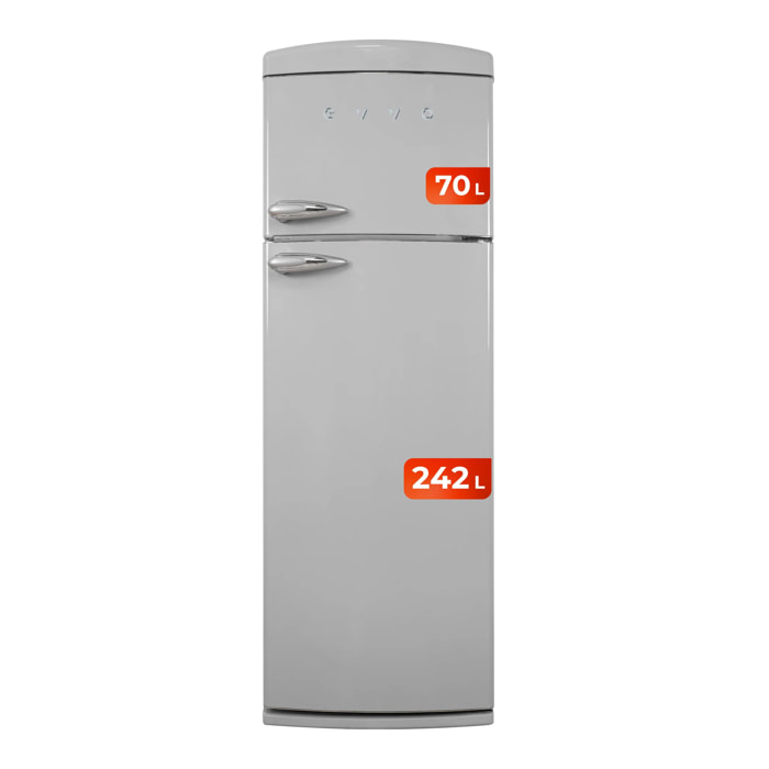 Frigorífico 2 puertas Evvo F50 Retro Gris, 242 l + 70 l, Gris, Total No Frost