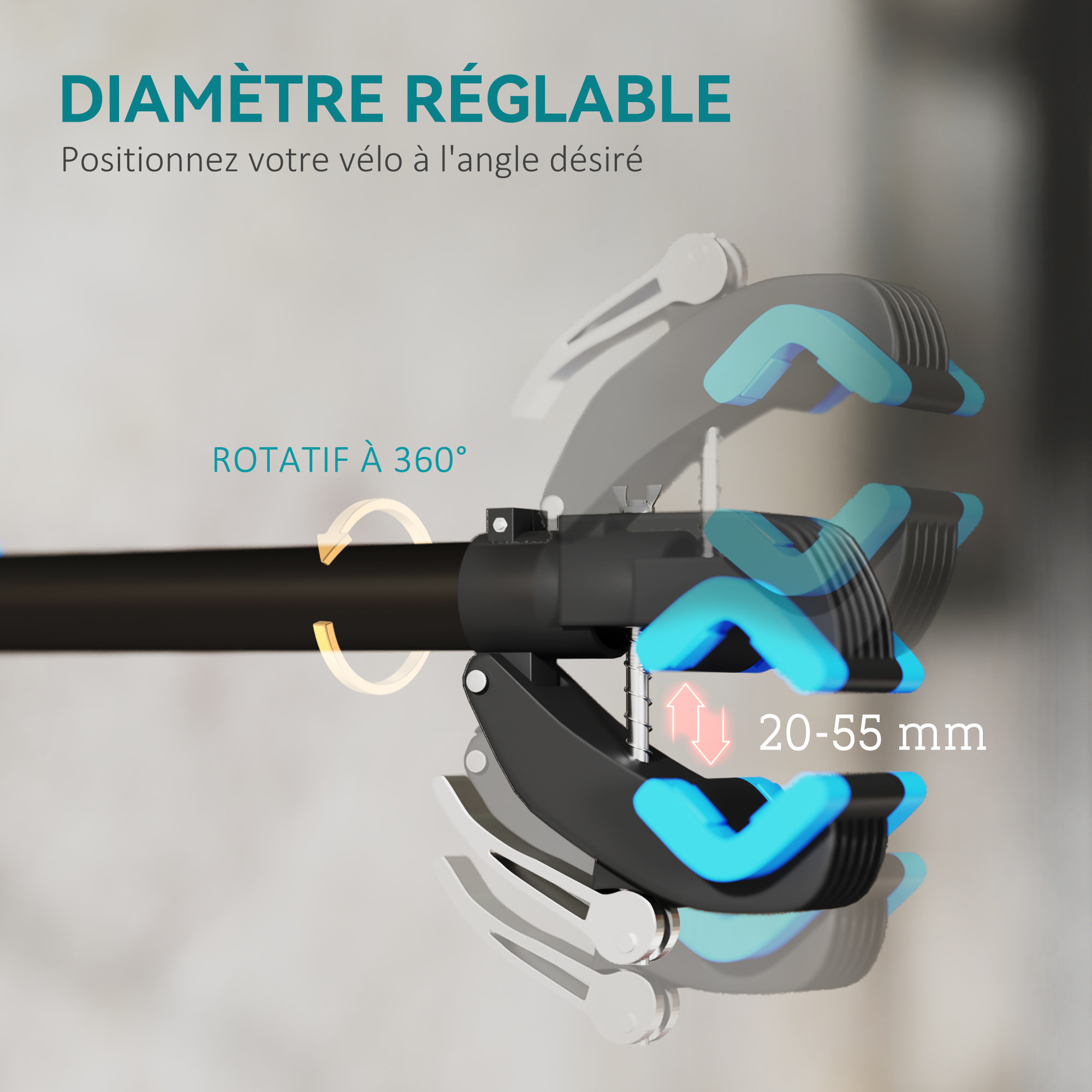 Support de réparation de vélo mural réglable en hauteur pince rotative 360°