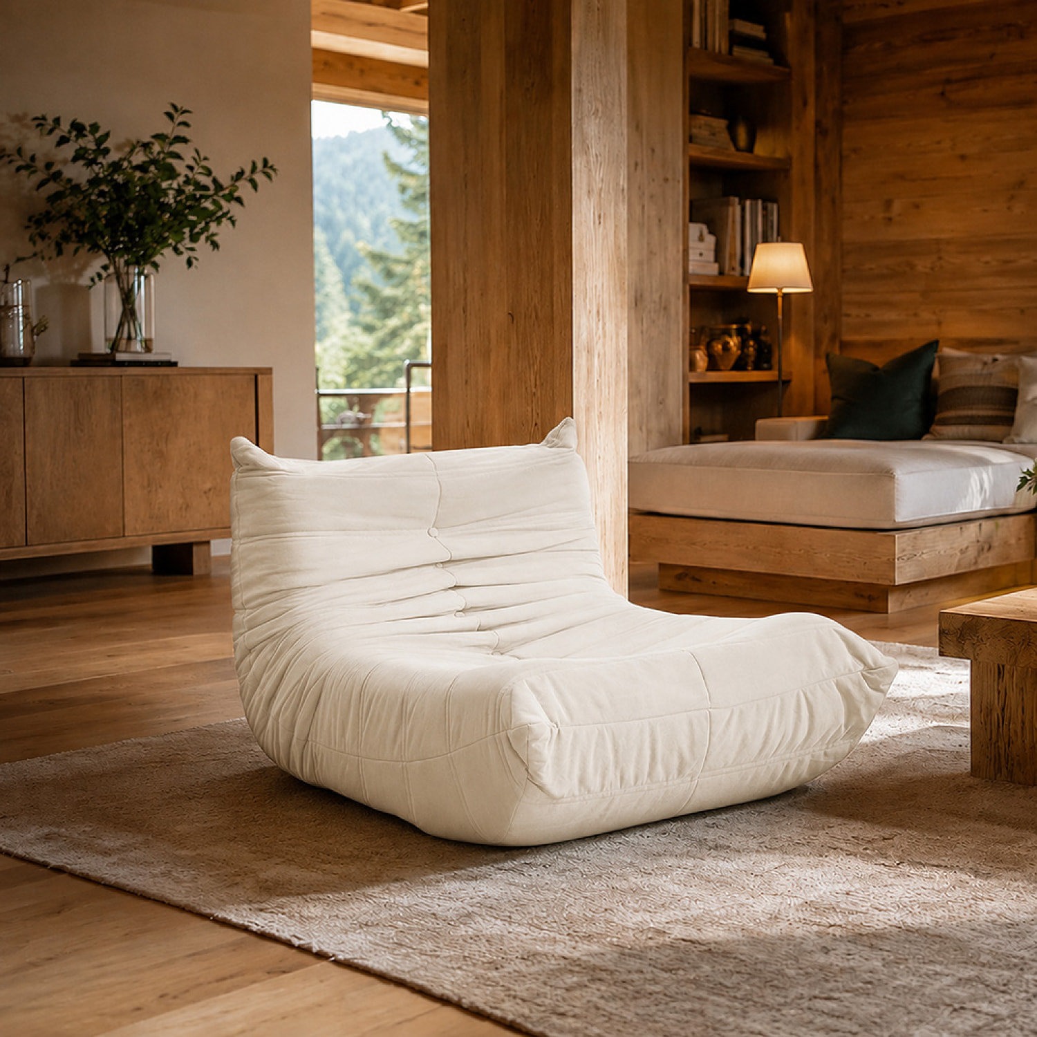 Fauteuil compressé en velours beige ALBA