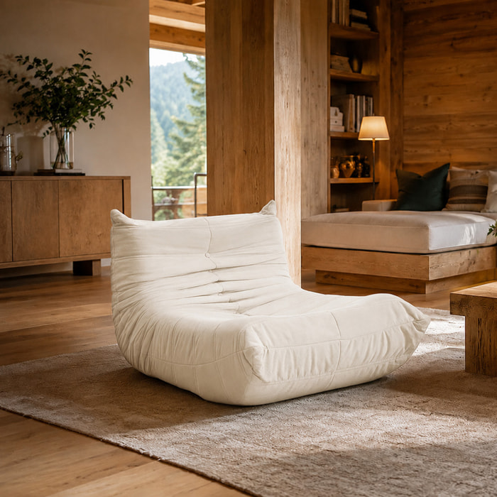 Fauteuil compressé en velours beige ALBA