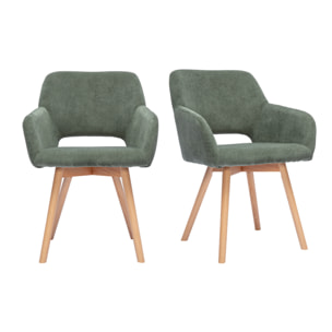 Chaises en tissu velours côtelé vert kaki et bois clair (lot de 2) LAURETTE