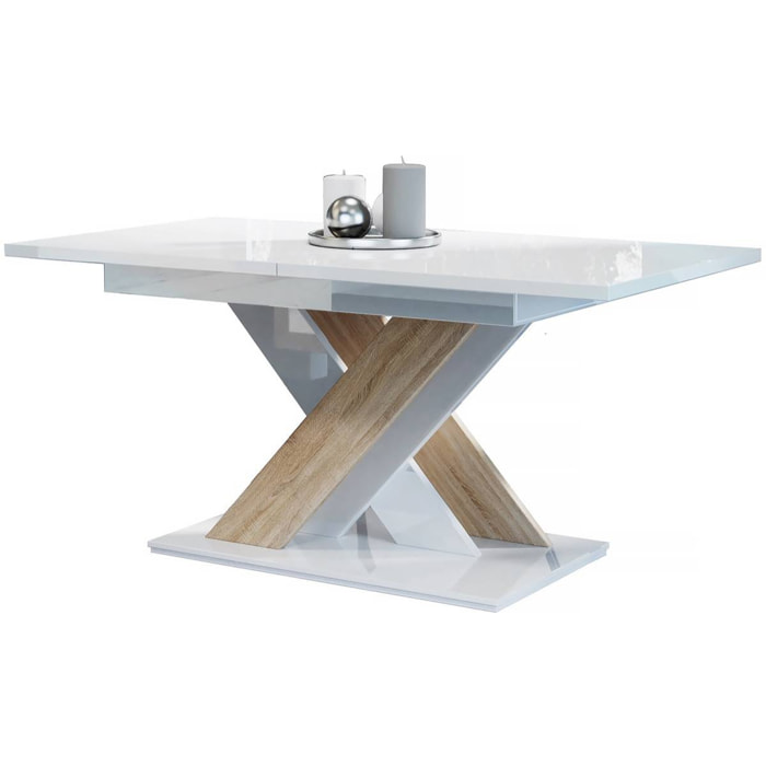 Table repas extensible "Bronx" - 140/180 x 80 x 75 cm - Blanc brillant/Sonoma