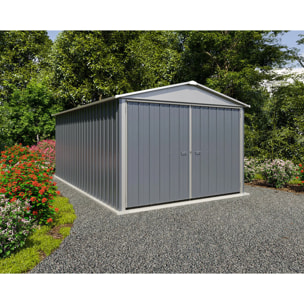 Garage métal gris Yardmaster 14 m² + kit d'ancrage