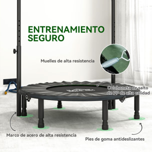 Trampolín de Fitness Adultos Ø102 cm, Cama Elástica Plegable con Mango Ajustable de 4 Niveles, Marco de Acero, para Entrenamiento Piernas, Cuerpo en Hogar, Oficina, Gimnasio, Negro y Verde