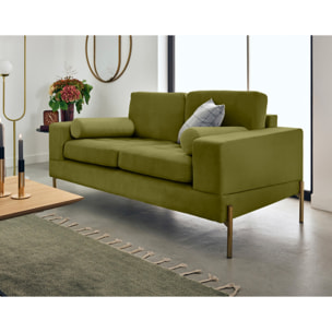 Isaure - canapé droit 2 places en velours - Vert Olive