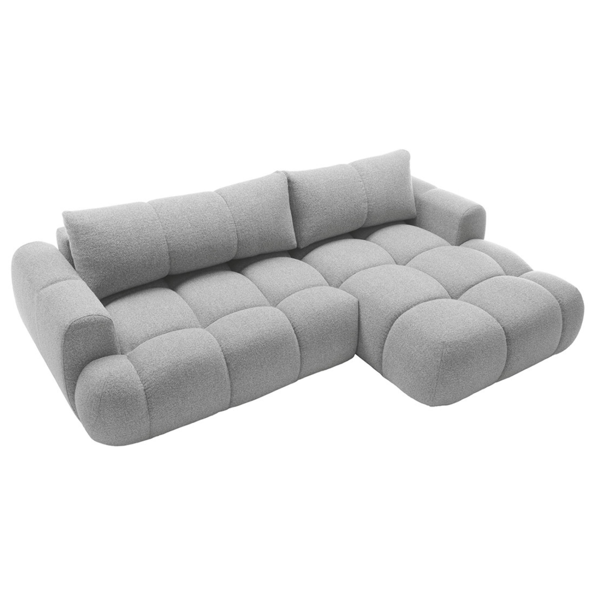 Yulin - Canapé d'angle droit 4 places convertible avec coffre en tissu bouclette - Gris clair