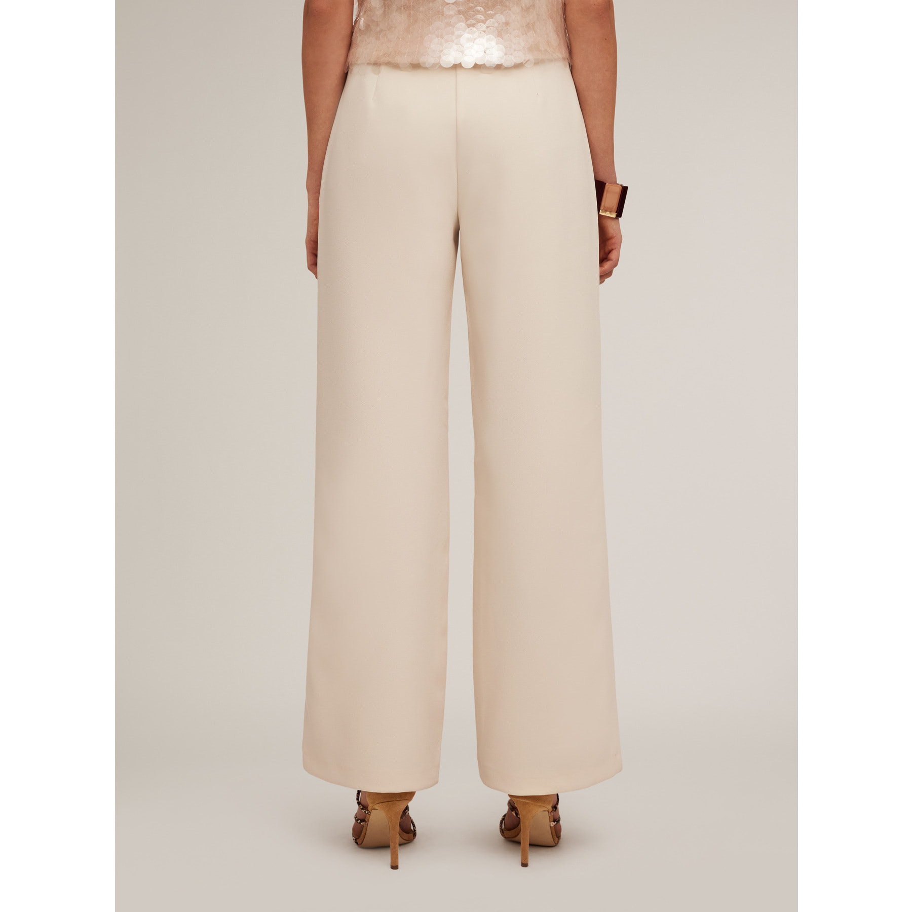 Motivi - Pantaloni palazzo a vita alta in tessuto crêpe - Bianco