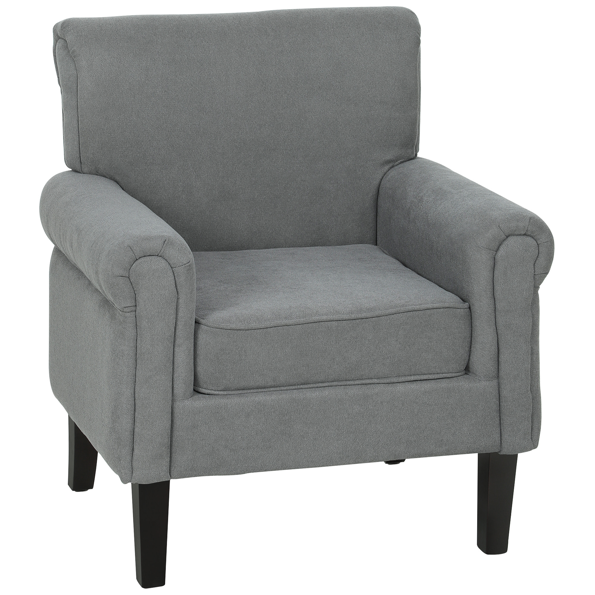 Butaca de Salón Tapizada en Tela, Sillón Relax con Reposabrazos, Asiento Extraíble y Lavable, Patas de Madera, para Dormitorio, Balcón, Estilo Moderno, Carga 150 kg, 79x72,5x88 cm, Gris Oscuro