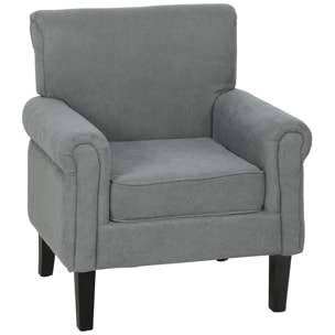 Butaca de Salón Tapizada en Tela, Sillón Relax con Reposabrazos, Asiento Extraíble y Lavable, Patas de Madera, para Dormitorio, Balcón, Estilo Moderno, Carga 150 kg, 79x72,5x88 cm, Gris Oscuro