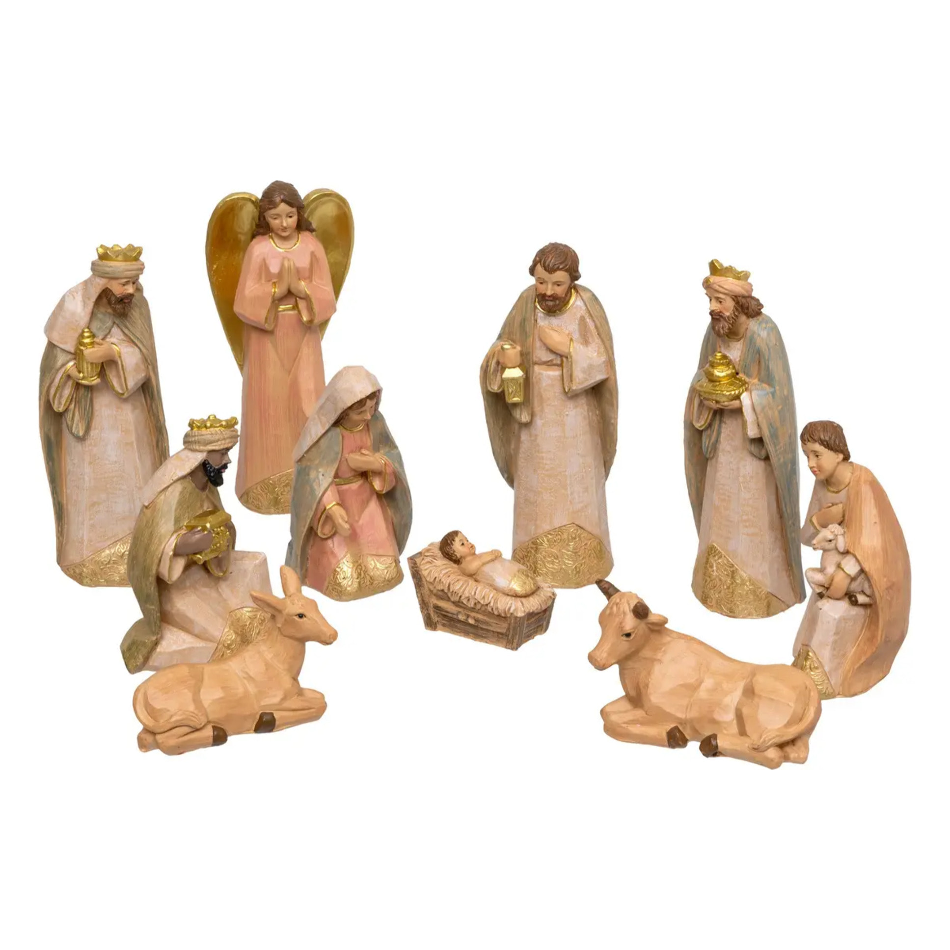 Lot de 10 santons pour crèche de Noël H.15cm résine