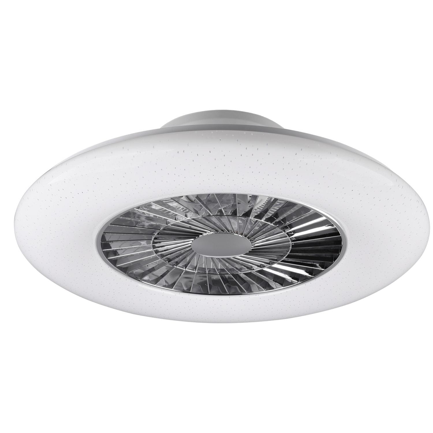 Visby - Ventilatore e plafoniera LED Ø60 cm con diffusore satinato, telecomando, dimmer, timer, luce notturna ed effetto stelle